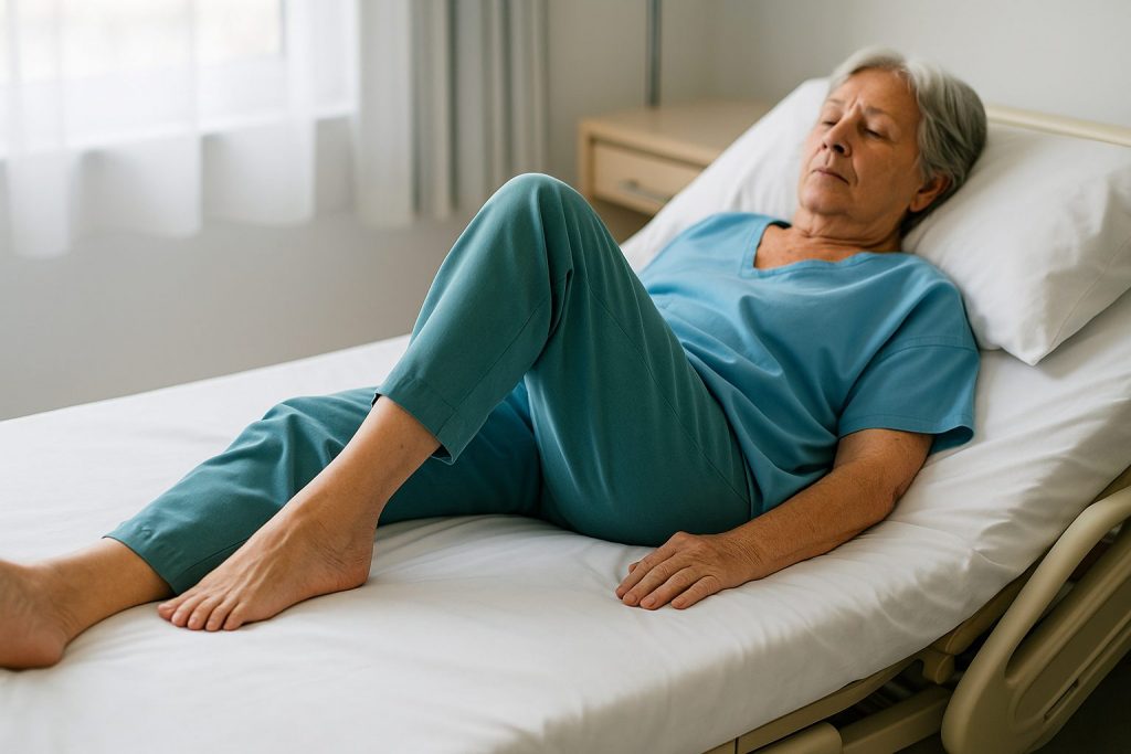 Deslizamiento de talón para recuperar movilidad de rodilla tras fractura de fémur.