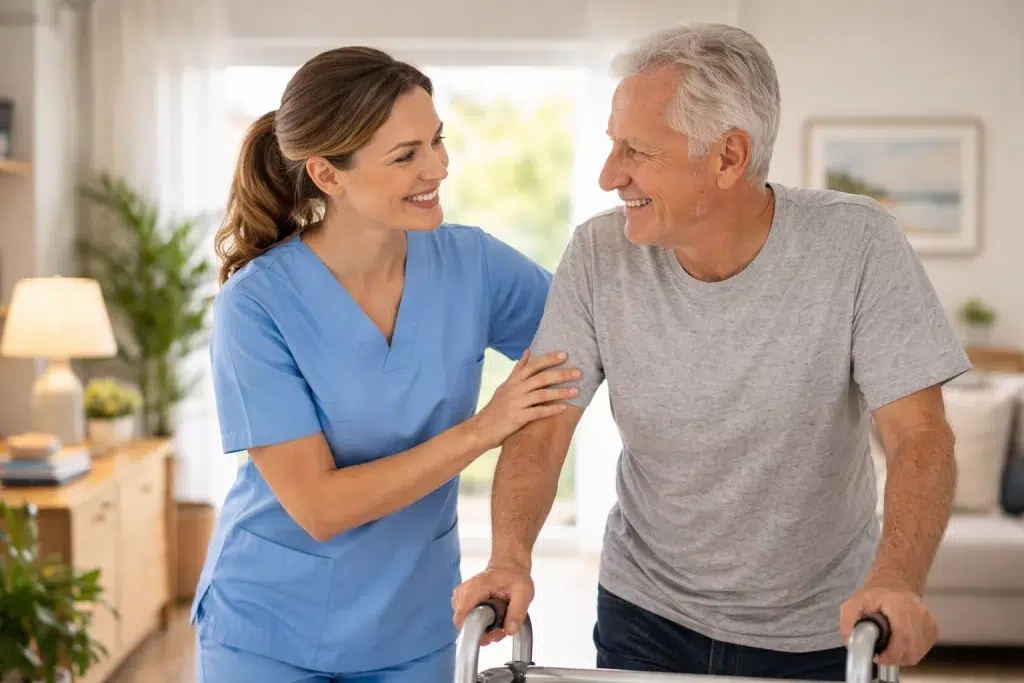 fisioterapeuta a domicilio atendiendo a persona mayor en Barcelona